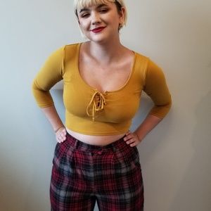 Mustard lace up crop top